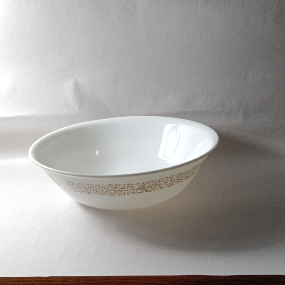 Corelle "Woodland Brown" White Serving Bowl with Brown Floral Pattern